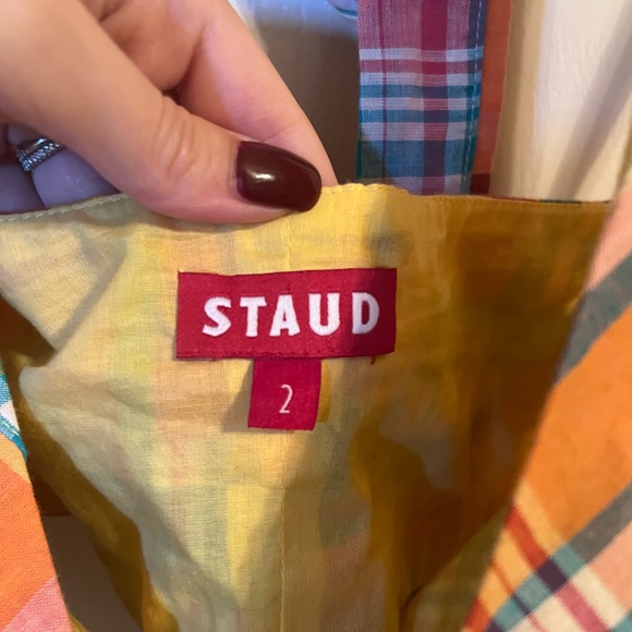 STAUD Kai Twist Colorful Cotton Patchwork Plaid Halter Top - Picture 3 of 4